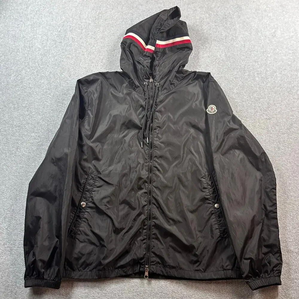 Moncler Grimpeurs Hooded Windbreaker Jacket Black Tricolor Trim Size 3 / Large